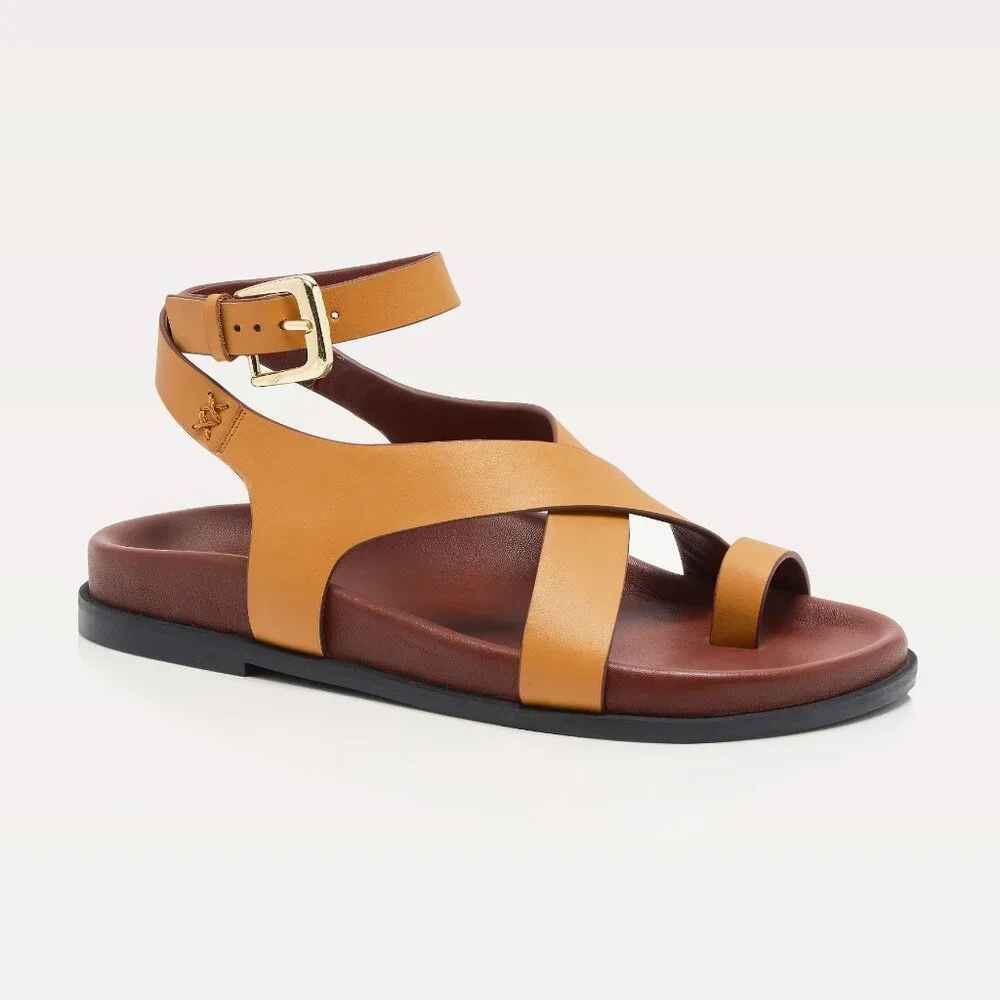 Free People Tan Leather Crisscross Ankle Strap Sandals